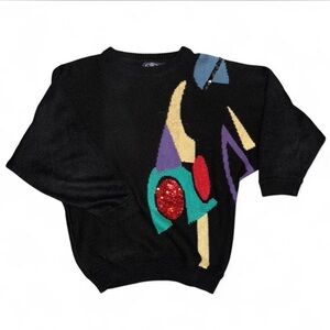 Vintage 80s Colorful Abstract Patterned knit crewneck Sweater